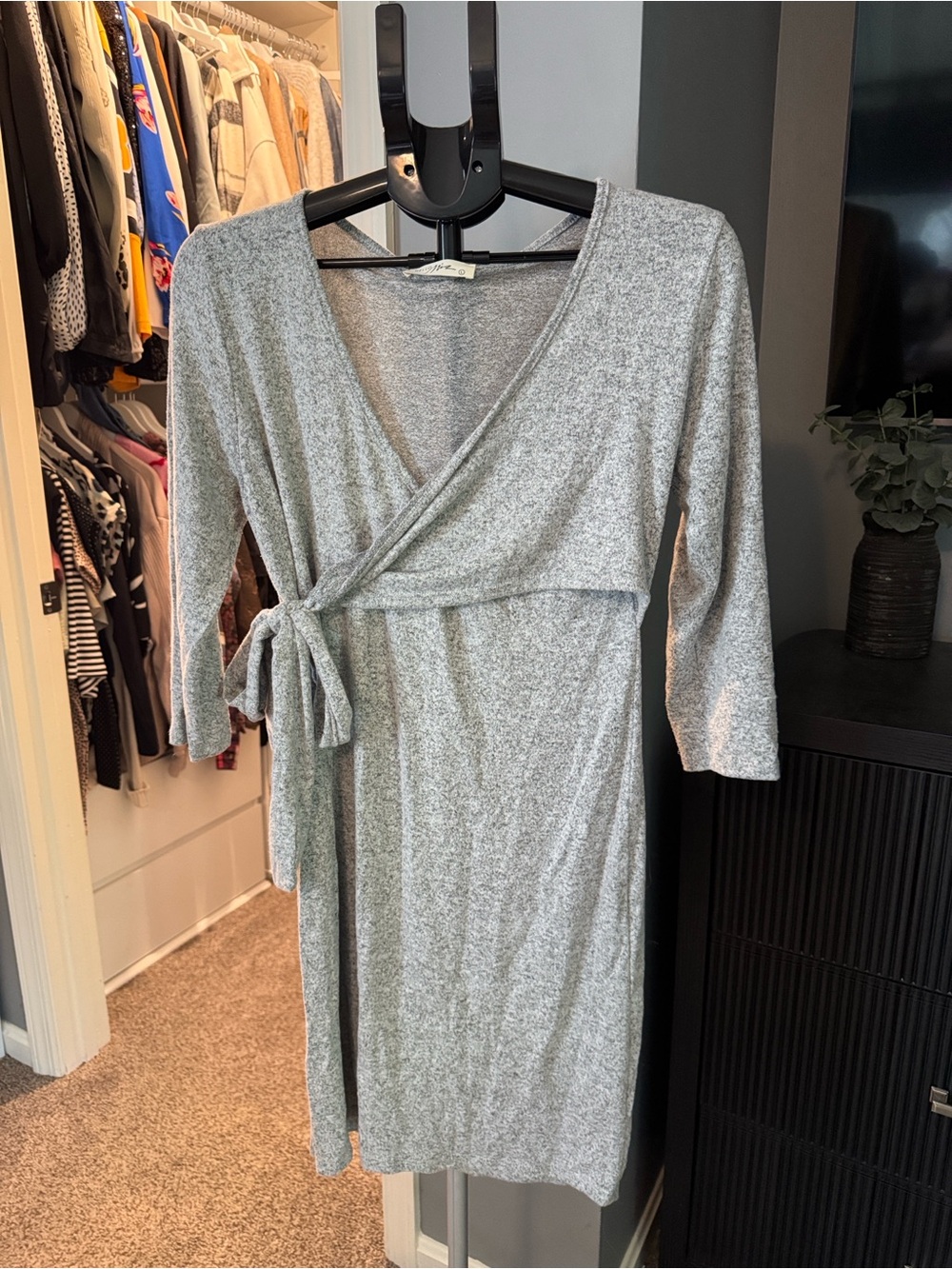 Hello MIZ Gray Wrap Midi Dress